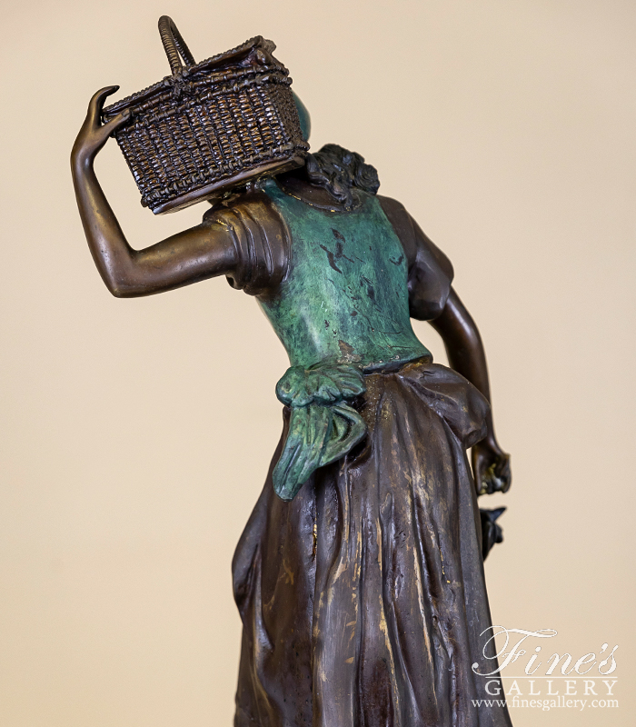 Search Result For Bronze Statues  - Young Girl Carrying Basket Bronze Statue - BS-215